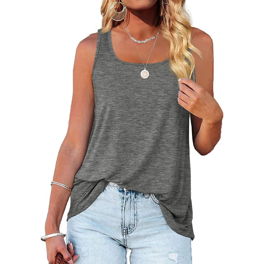 Womens Tank Tops U Neck Dolphin Hem Casual Flowy Summer Sleeveless Tunic Tshirts
