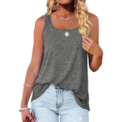 Womens Tank Tops U Neck Dolphin Hem Casual Flowy Summer Sleeveless Tunic Tshirts