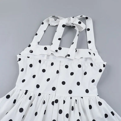 TARUXY Polka Dot Vacation Mini Dress For Women High Waist A-line Ball Gown Dress Sleeveless Halter Neck Female Summer Fashion