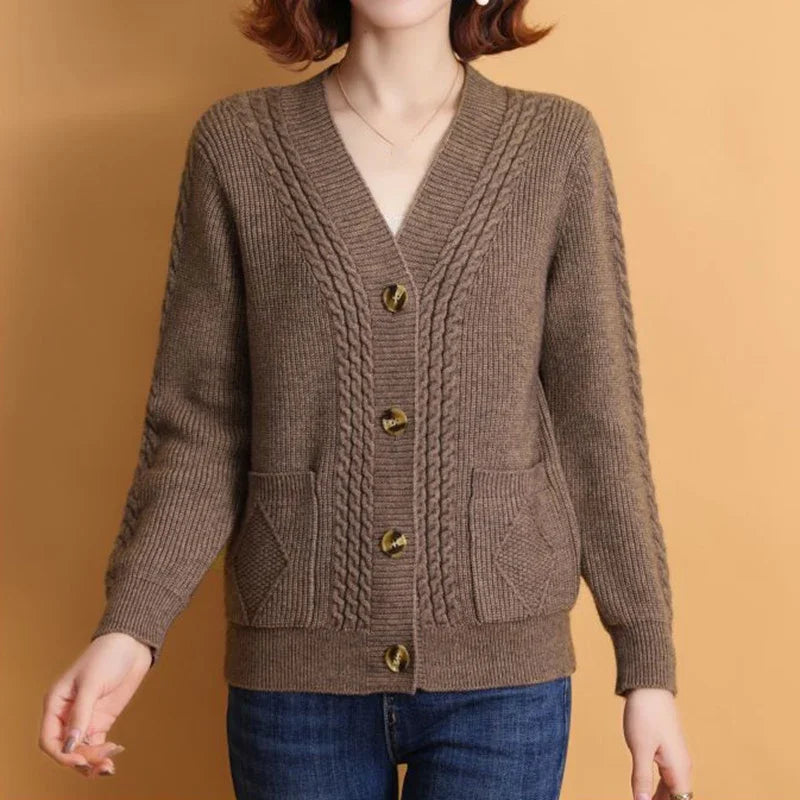 Rimocy Autumn Winter Knitting Cardigan Women 2024 Single Breasted V-Neck Sweater Woman Solid Color Long Sleeve Jumoer Coat Mujer