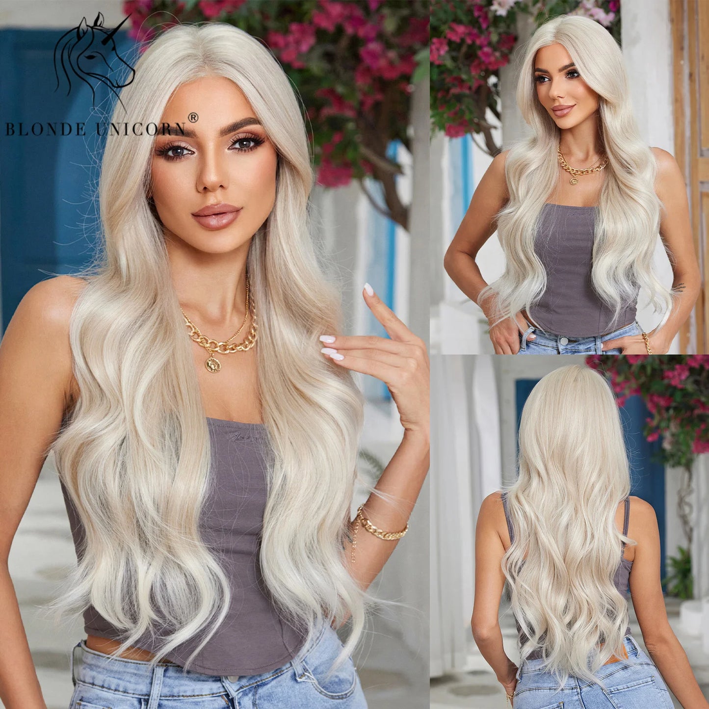 13x6 Lace Front Wig Blonde Wave Synthetic Wigs for Women Daily Party Cosplay Use Heat Resistant Fiber Hair SWLF8002-2WH28 1pc 150%|CHINA|26inches