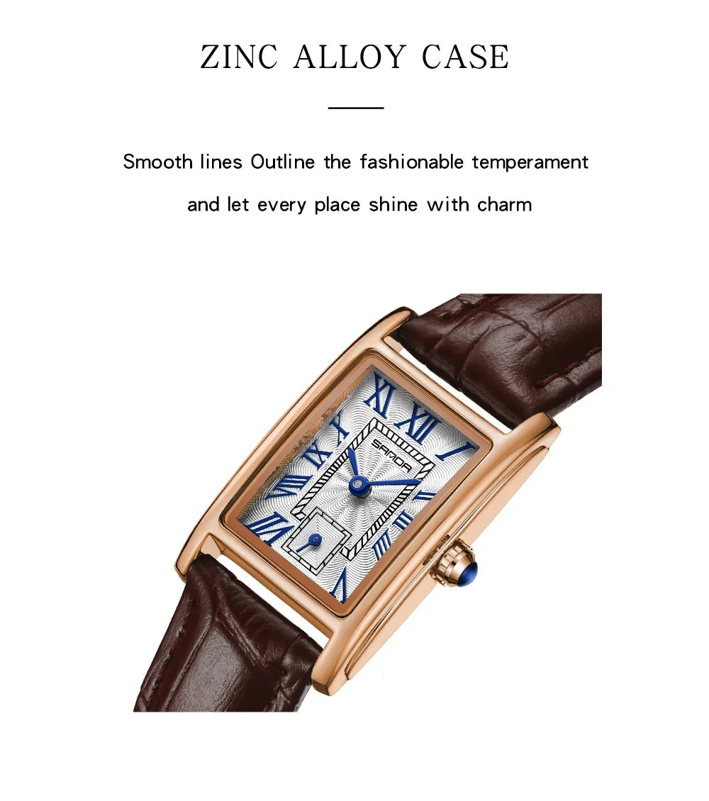 SANDA 1116 Quartz Watch Women Elegant Design Rectangle Dial Watches Waterproof Pointer Leather Business Ladies Wristwatches