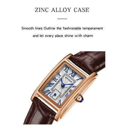 SANDA 1116 Quartz Watch Women Elegant Design Rectangle Dial Watches Waterproof Pointer Leather Business Ladies Wristwatches