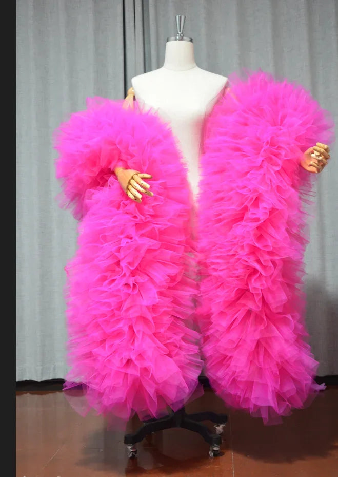 Fashion Stage ball party Club fluffy Ruffle edge tulle boas shawl cape wraps tippet cappa opera cape wedding accessory Badiee Stylez