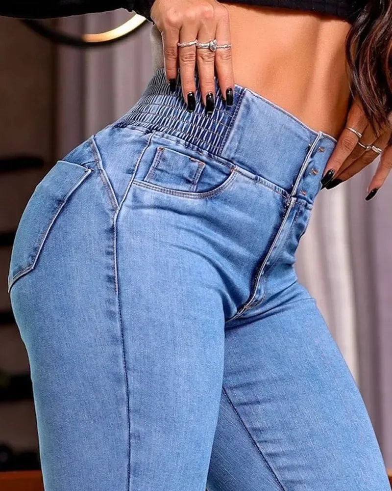2025 Fashion Straight High Waist Jeans Women Elastic Skinny Denim Pants Y2K Trousers Shaping Butt Lift Slim-fit Jeans Black
