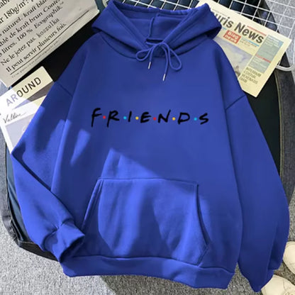 Women Friends Print Hoodie Long Sleeve Pullover Fashion Clothing Casual Solid Color Female Spring Autumn Fashion Streetwear Blue