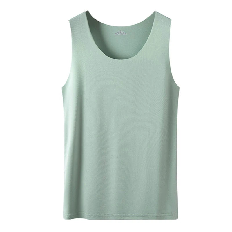 Women Summer Ice Silk Seamless Top Basic Sleeveless O-Neck Racerback Athletic Thin Shirts Plain Solid Color Yoga Quick Dropship Green