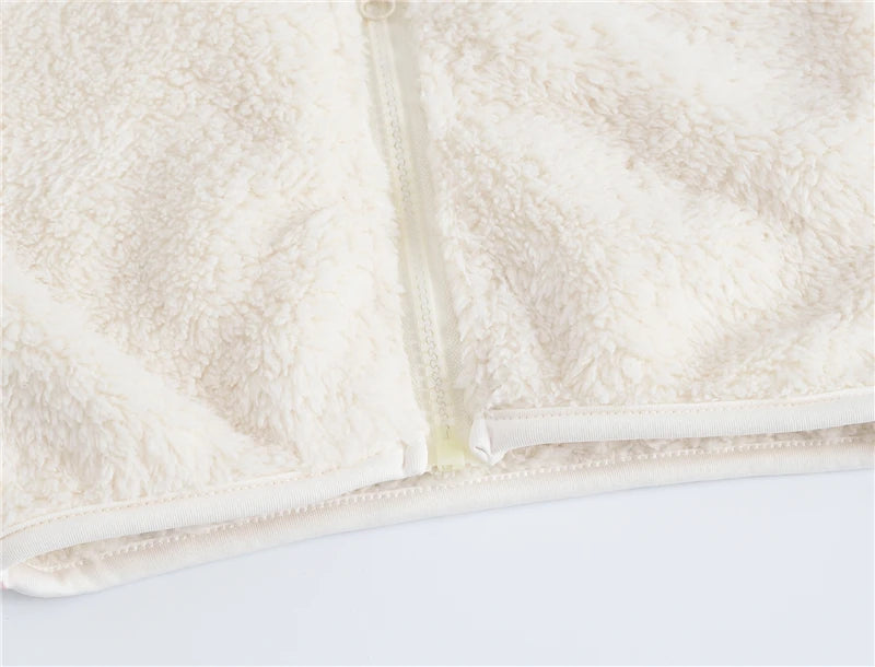 Girls woolen hooded coat solid color zipper coat children's winter clothes