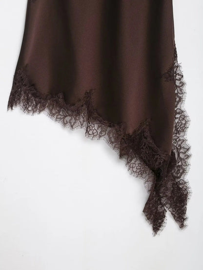 TFMLN Women Sexy Lace Splicing Dresses Summer Solid Sleeveless Asymmetry Dress Backless Slim Women's  Party Sling Mini Dress Badiee Stylez