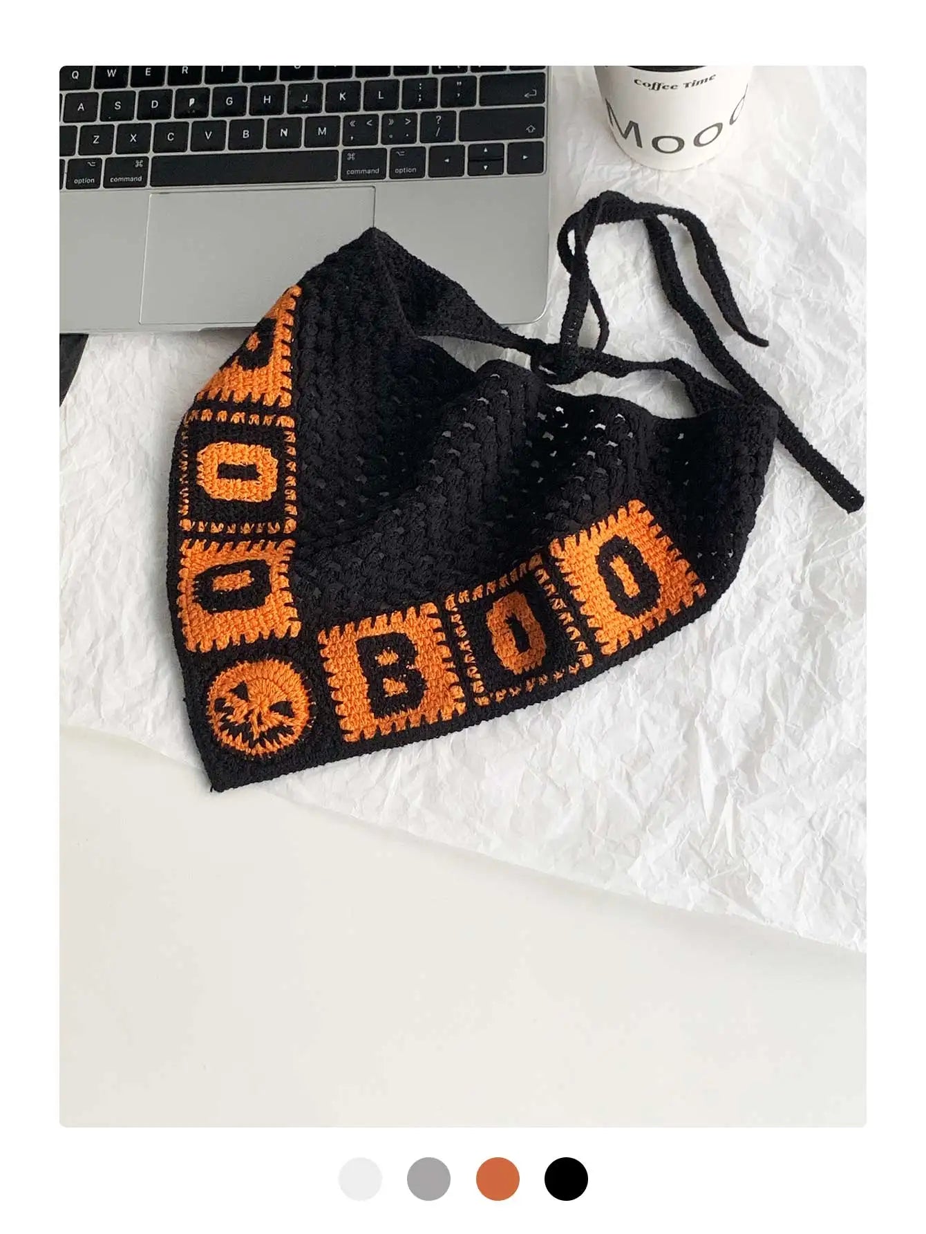 Halloween Costume Skeleton Ghost Bat Spider Web Personalized Knitted Crochet Headband Female Photo Photo Triangle Scarf Trendy Badiee Stylez