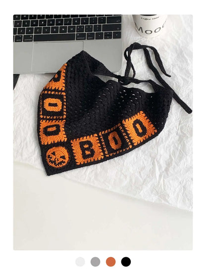 Halloween Costume Skeleton Ghost Bat Spider Web Personalized Knitted Crochet Headband Female Photo Photo Triangle Scarf Trendy Badiee Stylez