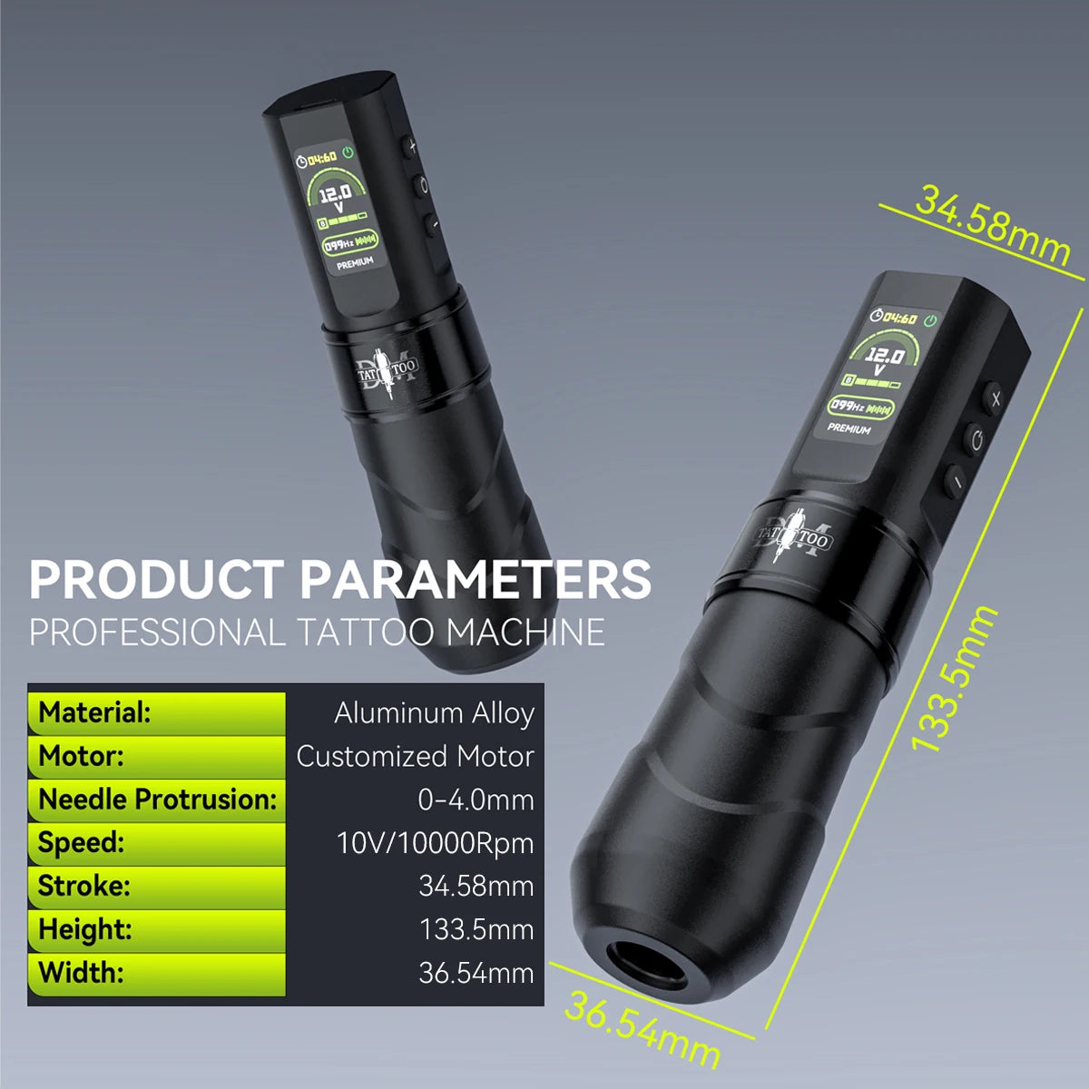 DM Wireless Tattoo Machine Kit Tattoo Pen Kit 4.0MM Stroke 1500mAh High-Capacity Battery For Permanent Makeup Tattoo Gun Kit