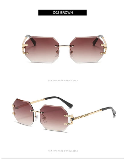 Retro Sunglasses Women Brand Designer Rimless Polygon Sun Glasses Fashion Shades Square Cutting Lens Ladies Frameless Eyeglasses