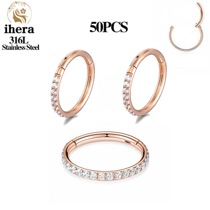 316L Stainless Steel Zircon CZ Hinged Segment Nose Septum Clicker Ring Round Earrings Hoops Ear Tragus Helix Piercing Jewelry 50PC Rose Gold Color CHINA