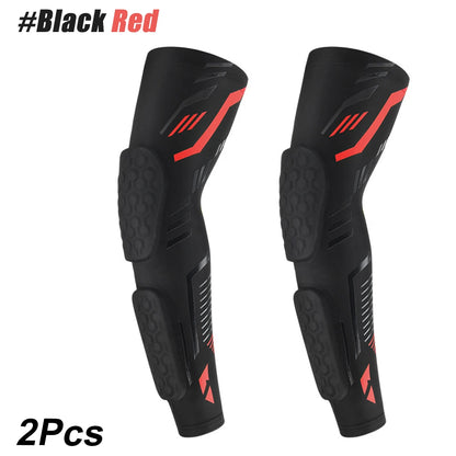 Anti-collision Arm Sleeve Protective Compression with Elbow Honeycomb Pad for Youth & Adult Sport Basketball Football Volleyball Black Red-2Pcs