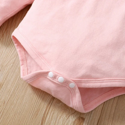 3PCS Baby Girl Dress Set Long Sleeves Bodysuit+Rose Floral Suspender Skirt+Headband Fashion Outfits for Toddlers 0-18 Months