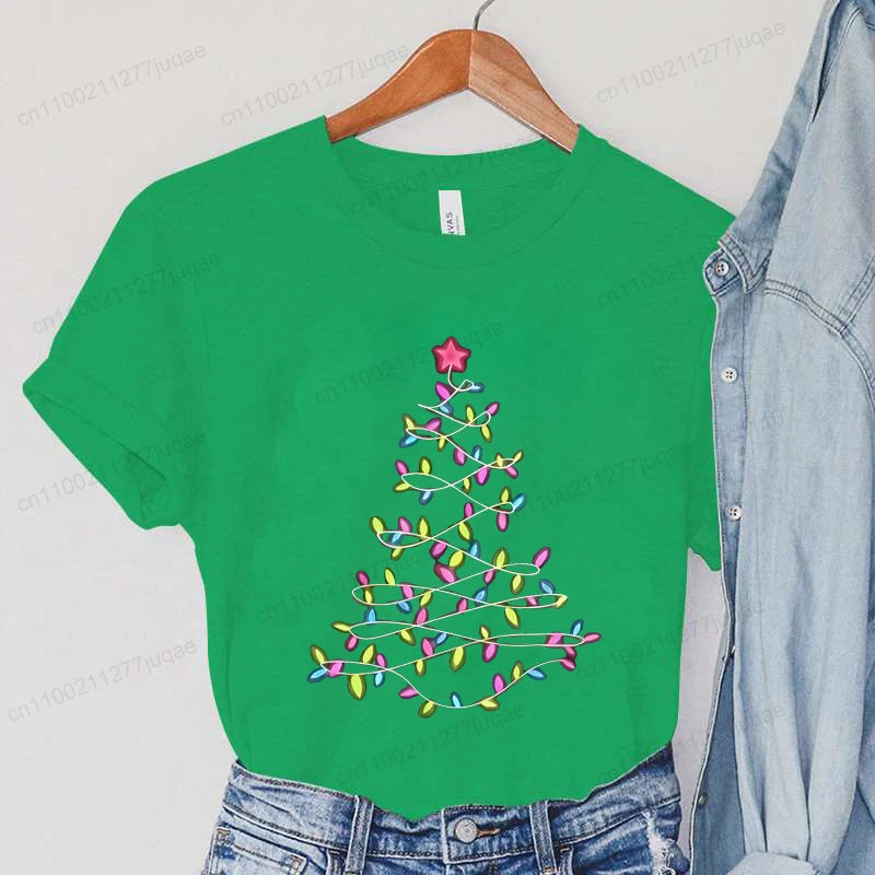 Women'S T-Shirts Clothing Round Neck Casual Tops Christmas Lights Xmas Tree Simple Design Style T-Shirts Harajuku Streetwear