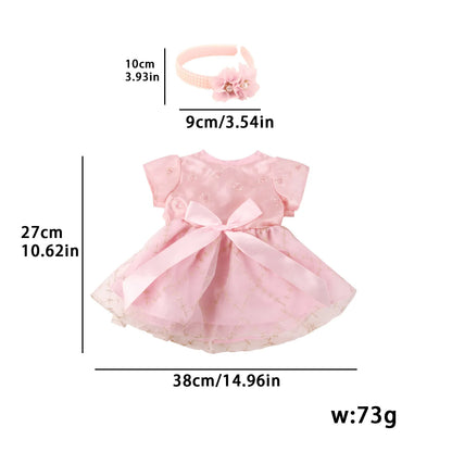 Cute PinkPrincess Doll Dress Set For 22 Inches Reborn Girl Doll Skirt+Hairband Bow Suit For 55Cm Baby New Born Girl Dolls TOy