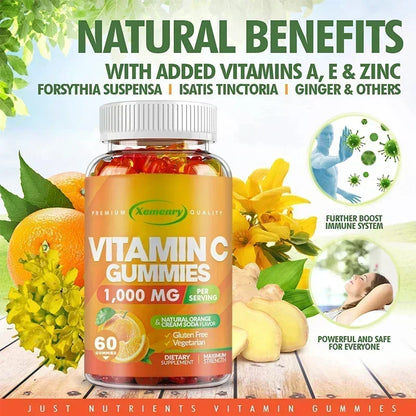 Premium Vitamin C Gummies - Promotes Collagen Production, Antioxidant, Support Skin Glow, Heart Support, Immune