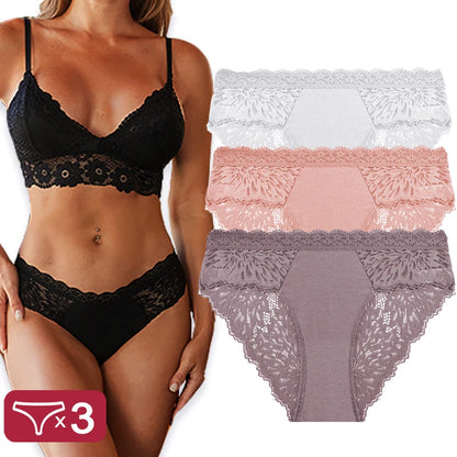 3PCS/Set Sexy Perspective Women Back Lace Panties Patchwork Cotton Underpants Hollow Out Lingerie Underwear Comfortable Briefs Set 2 CHINA|Fast shipping