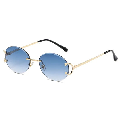 Trendy Sunglasses For Woman Summer Rimless Sunglass Oval Fashion Brand Designer Shades Pink Women's Sun Glasses UV400 Gold Gradient Blue As picture