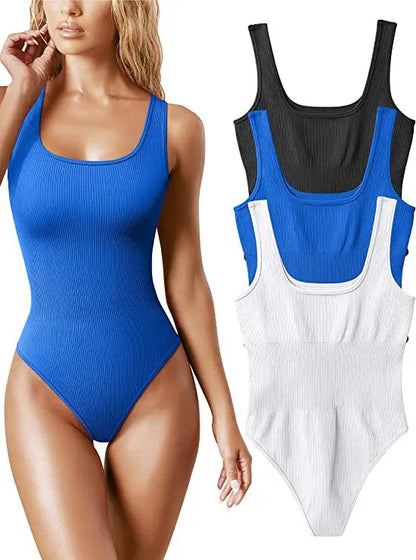 White Sports Tank Top Women Scoop Neck Off Shoulder Body Top Streetwear Ribbed Bodysuits Suit Slim Clothes Catsuit Clothing