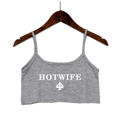 HOT WIFE Letters Print Female Sexy Crop Top Fashion Women's Sexy Elastic Cotton Camis Sleeveless Short Girls Tank Top Bar Women