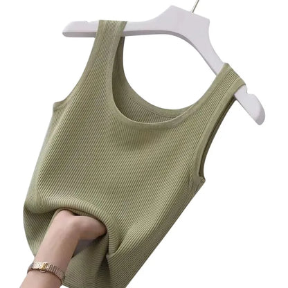 Summer Camisole Women's Plus Size Slim Fit Outer Wear with Round Neck Solid Soft Comfortable Bottoming Shirt Sleeveless Thin Green