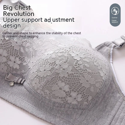 Women Large Size Bustier Underwear Women Thin Non-steel Ring Brassiere Mum Gathering Top Support Bra Mother Comfortable Brassier