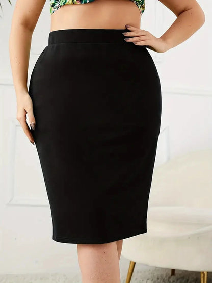 2025 Summer Plus Size Solid Slim Skirt Casual High Waist Slit Skirt Women's Plus Size Clothing black