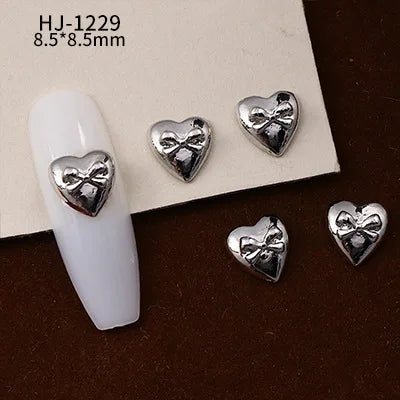 20PCS 3D Glossy Gold Silver Metallic Love Heart Various Crook Frame Solid Alloy Nail Art Rhinestones Decorations Manicure Charms HJ-1229