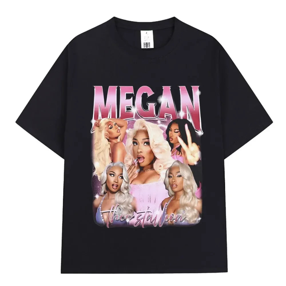 Rapper Megan Thee Stallion Graphics Print T Shirt Hot Girl Summer Tour Women Women Hip Hop Vintage T Shirts 100% Cotton T-shirt X603-1-black
