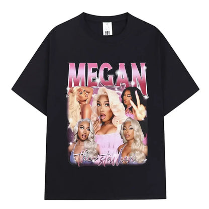 Rapper Megan Thee Stallion Graphics Print T Shirt Hot Girl Summer Tour Women Women Hip Hop Vintage T Shirts 100% Cotton T-shirt X603-1-black