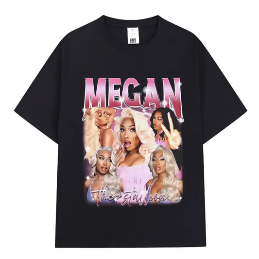 Rapper Megan Thee Stallion Graphics Print T Shirt Hot Girl Summer Tour Women Women Hip Hop Vintage T Shirts 100% Cotton T-shirt X603-1-black