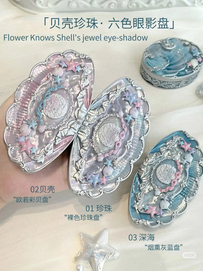 FlowerKnows Shell's Jewel Series Eyeshadow Palette 6Color Matte Shimmer Glitter Eye Makeup Embossing Cosmetics Beauty Eye Shadow