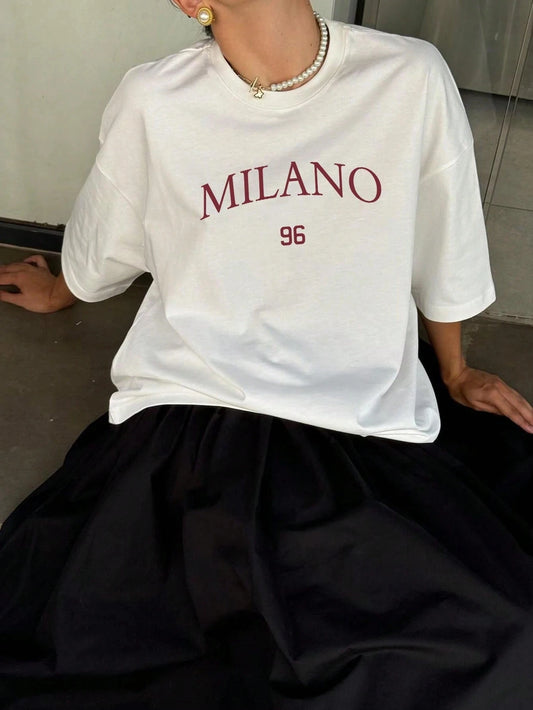 Plus Size Fashion Essential Oversized White MILANO 96 Tee for Effortless Style white