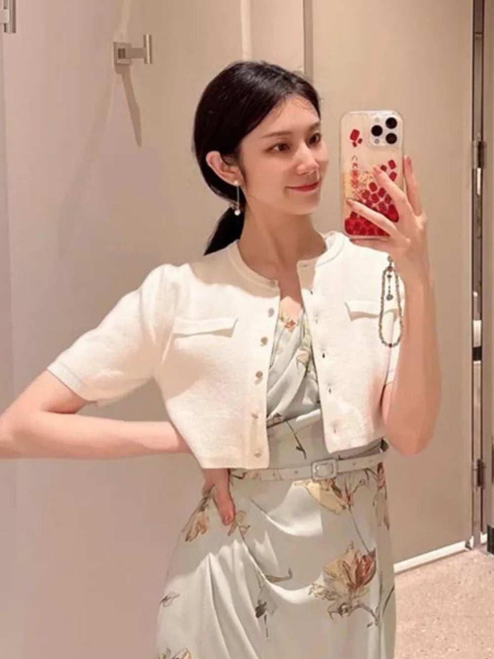 Kuzuwata Gentle Elegant O Neck Half Sleeve Jumper Knit All-match Short Preppy Literary Cardigan Japan Spring New Fresh Sweaters