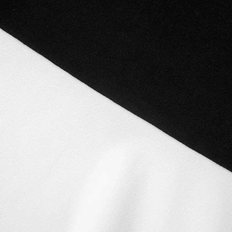 Summer 2025 Turtleneck Half Sleeve Mini Dresses French Style Fashion Elegant Black And White Patchwork Bodycon Dress