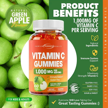 Vitamin C Gummies - Antioxidant, Promotes Collagen Production, Skin Glow, Supports Heart, Immune Health, Vegetarian