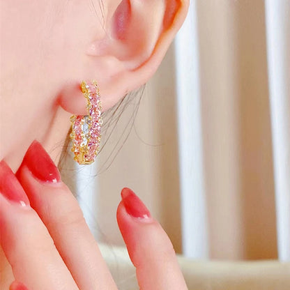 Huitan Luxury Trendy Pink/Green/Blue/Yellow CZ Hoop Earrings for Women Silver Color/Gold Color Hot Trendy Girls Jewelry Dropship