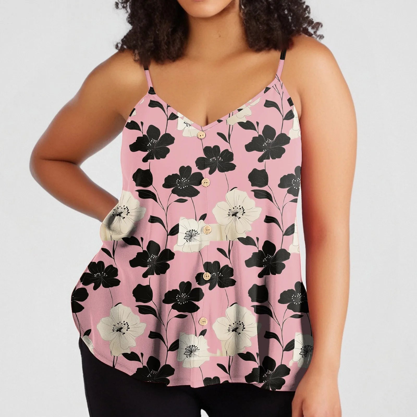 Plus size vest women's casual camisole top with adjustable shoulder straps v-neck sleeveless top fashion printed vest