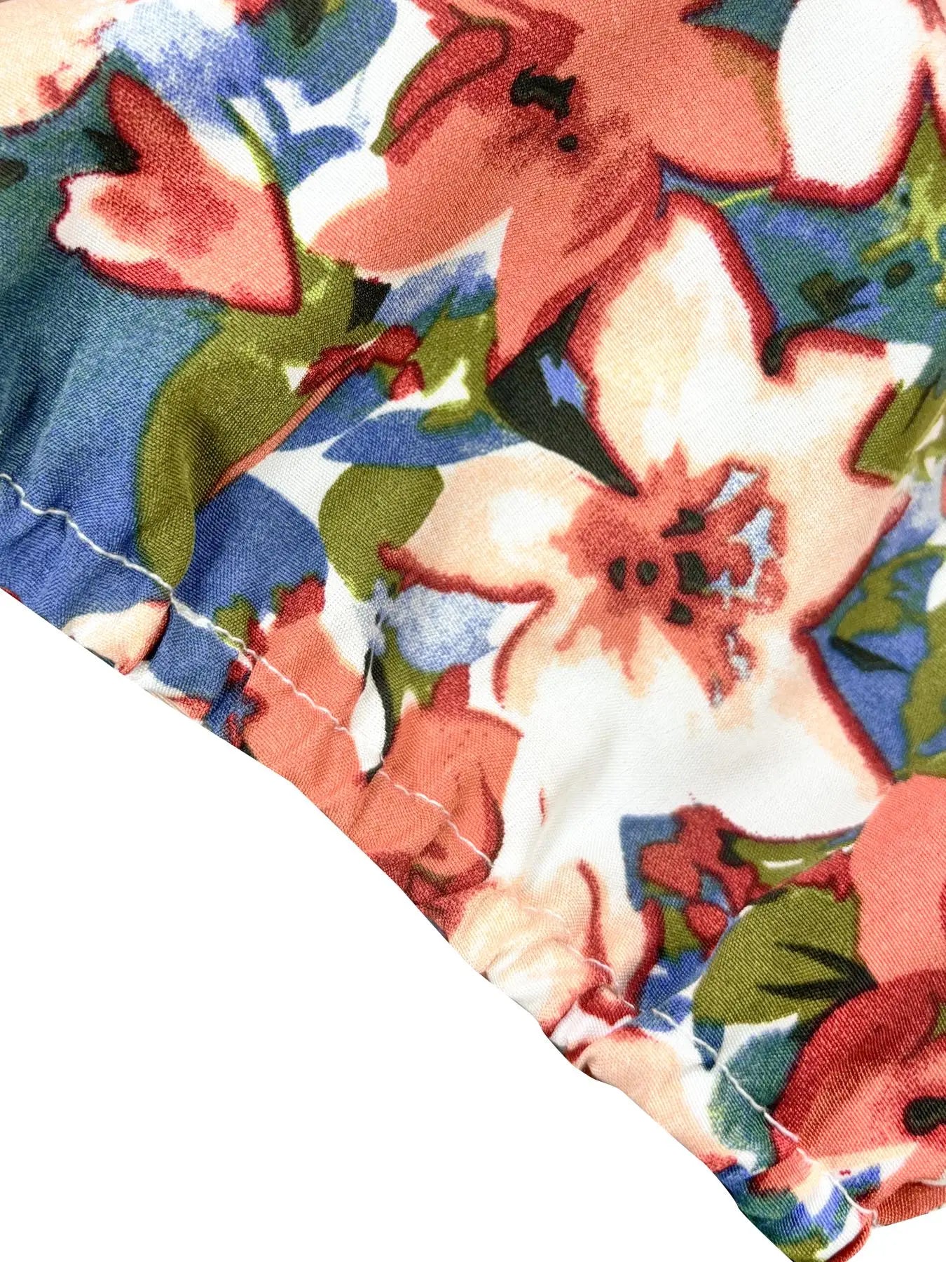 【Plus Size】 Ditsy Floral / All Over Print Split Thigh Dress, Casual Puff Sleeve Tie Front Dress, Women Plus Clothing for Summer