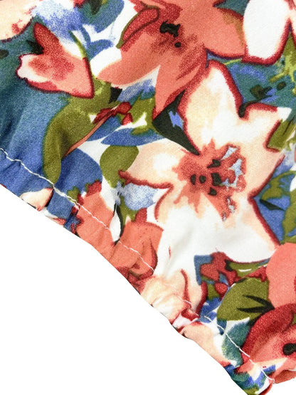 【Plus Size】 Ditsy Floral / All Over Print Split Thigh Dress, Casual Puff Sleeve Tie Front Dress, Women Plus Clothing for Summer