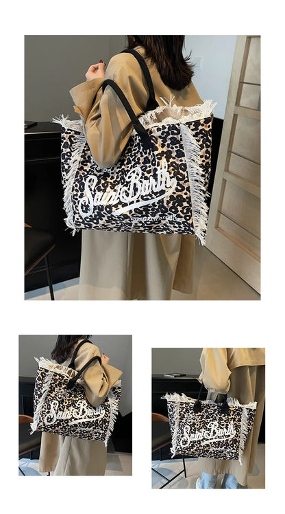 European and American Letters Tassel Canvas Bag Arge Capacity Handbags Travel Women Beach Tote Bag Fashion Casual Shopping Bags