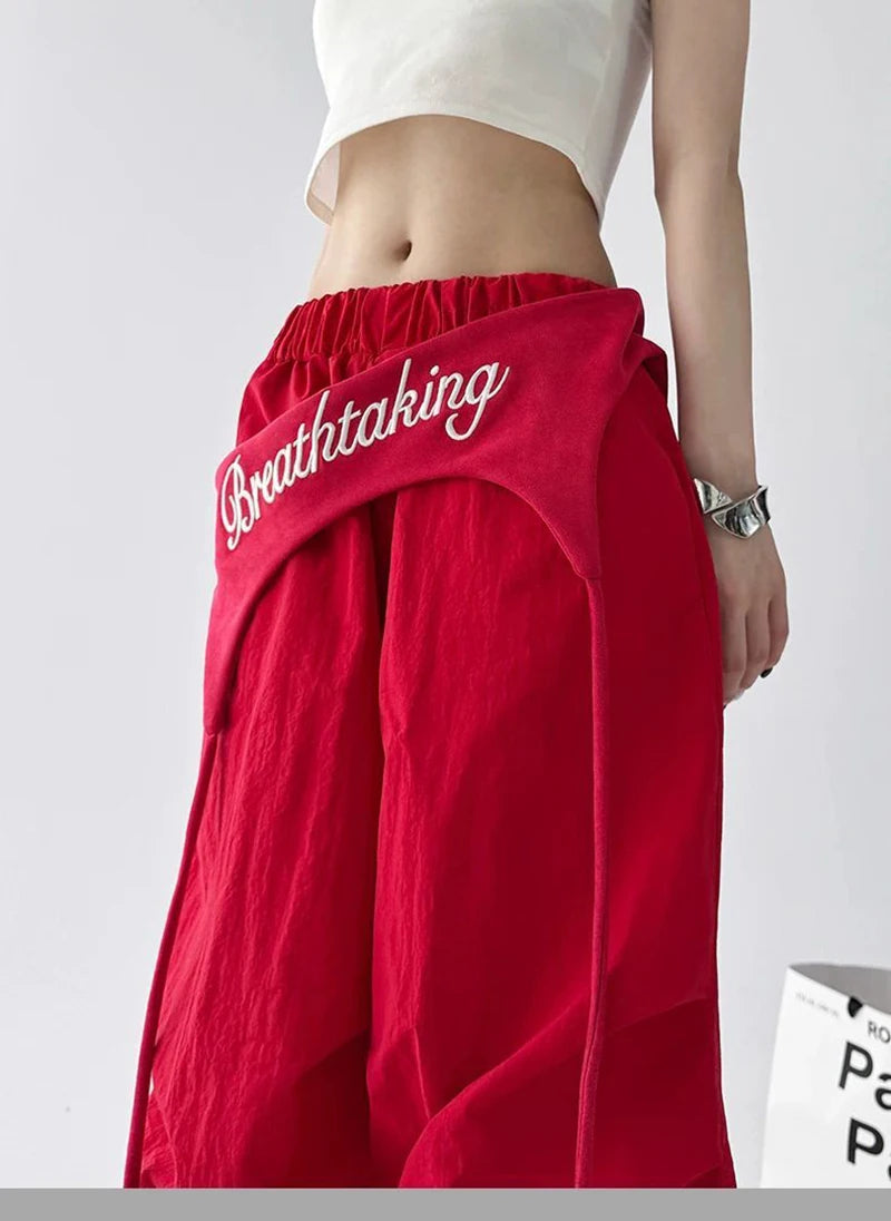 Korean Y2K Cargo Pants Women Streetwear Letter Print Baggy Sweatpants Gyaru Harajuku Wide Leg Joggers Summer Casual Trousers Badiee Stylez