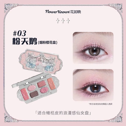 FlowerKnows Shell's Jewel Series Eyeshadow Palette 6Color Matte Shimmer Glitter Eye Makeup Embossing Cosmetics Beauty Eye Shadow 03 pink swan