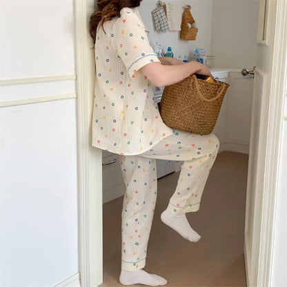 Summer Women's New Net Red Foam Pajamas Loungewear Teenage Students Pajamas Loungewear Short Sleeve Trousers Sweet Casual Set