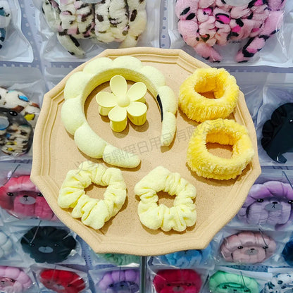 Wash Face Headbands For Women Puffy Sponge Hair Bands Cuff Waterproof Bands Absorbent Wristbands Girls Hair Accessories Set Badiee Stylez