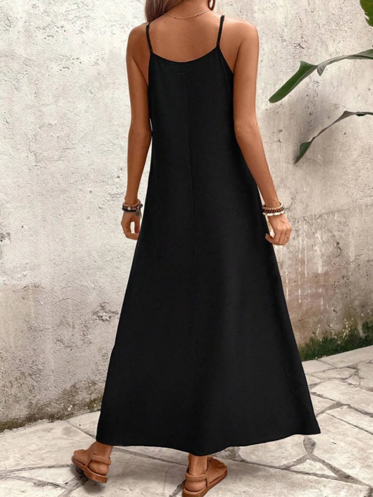 Women's elegant casual thin shoulder suspender A pendulum loose version long skirt summer fashion floral print dress Badiee Stylez