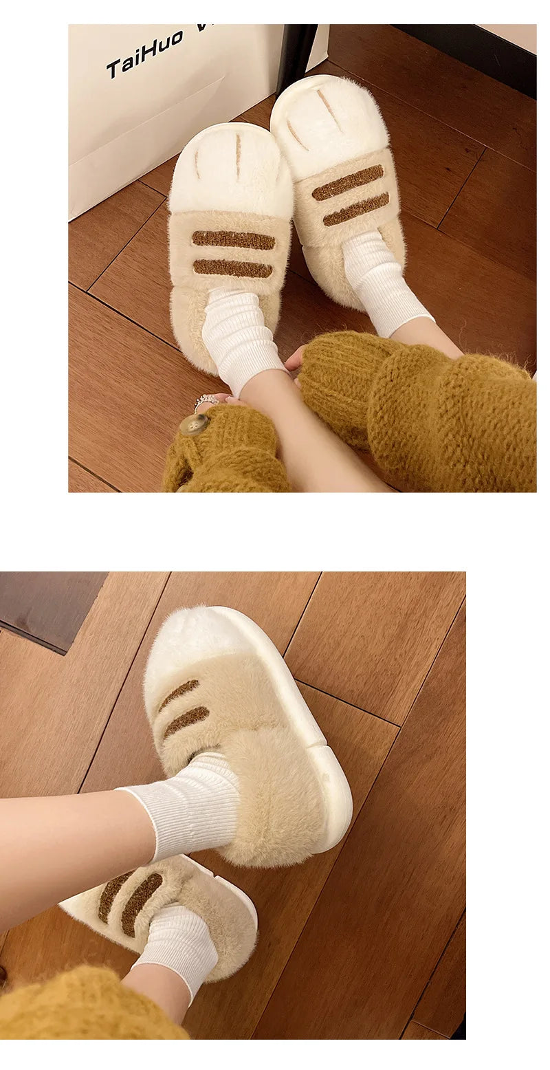 New Adorable Kitty Claw Slippers Women's Home Shoes Non Slip Furry Mules Female Fashion Warm Fluffy Slides Outdoor Cat Slippers Badiee Stylez